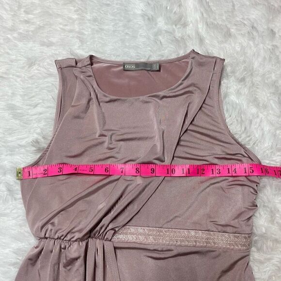 Asos Dress Satin Stretch Champagne Pink Size 4 Small Maxi Sleeveless Beaded - Picture 10 of 14